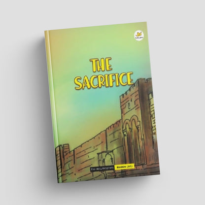 Book titled 'The Sacrifice' with a castle illustration on a gradient background