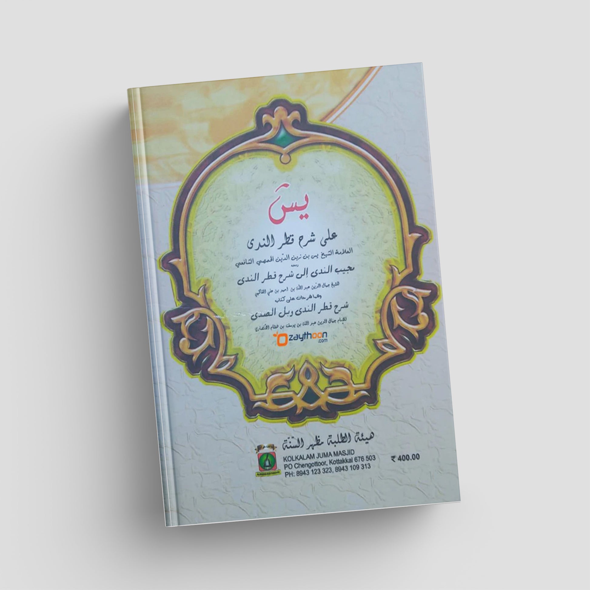 Book cover with decorative design and text on a light gray background